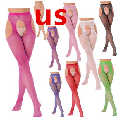 US Womens Pantyhoses Sexy See Through Fishnet Footless Tight Plus Size Footless